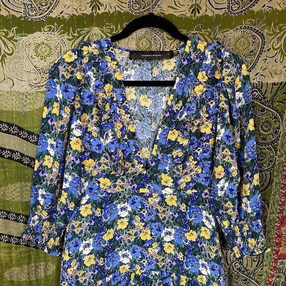 NWOT Code x Mode Blue Floral Prairie Ruffle Maxi Dress Size Small - Picture 3 of 16